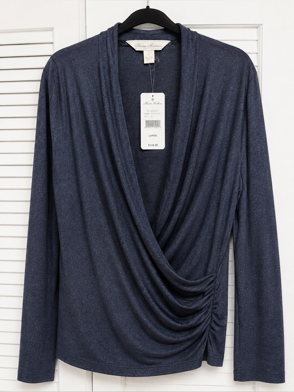 Brooks Brothers Faux Wrap Long-Sleeve Top Shimmery Charcoal LARGE NWT - Picture 4 of 11